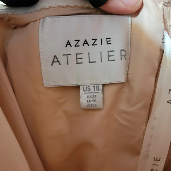 Azazie Strapless Floral Jacquard Midi Dress in Vintage Blush Champagne - Picture 4 of 8